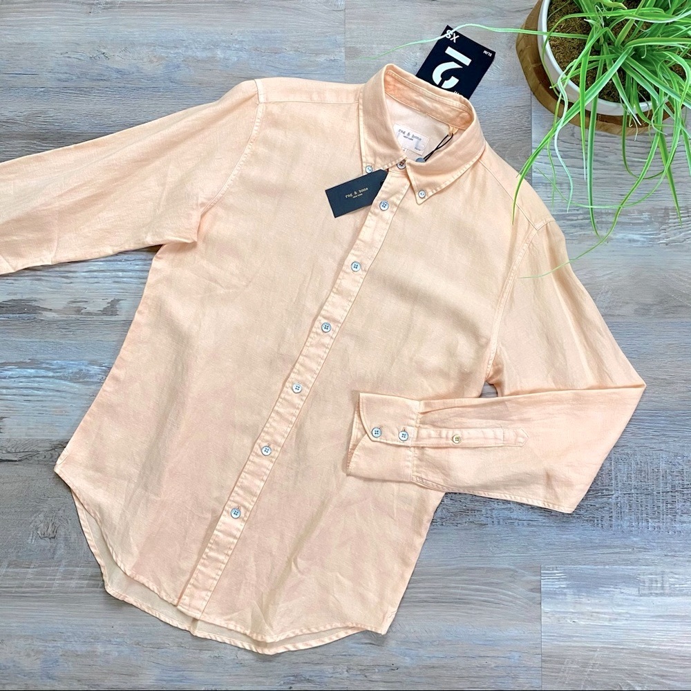 Rag & Bone Fit 2 Tomlin Linen Shirt in Peach - Picture 10 of 16